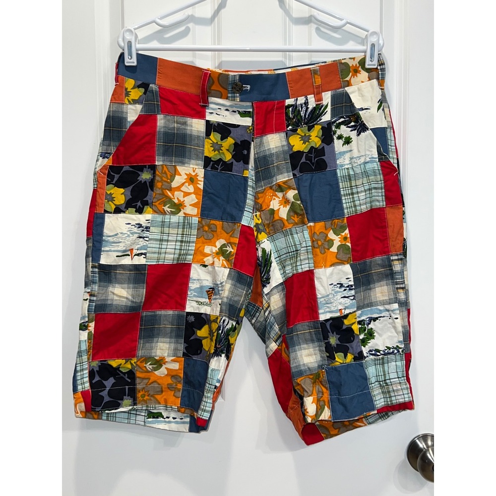 Loudmouth Golf Mens Patchwork Tropical Plaid Floral Shorts Multicolor Size 32